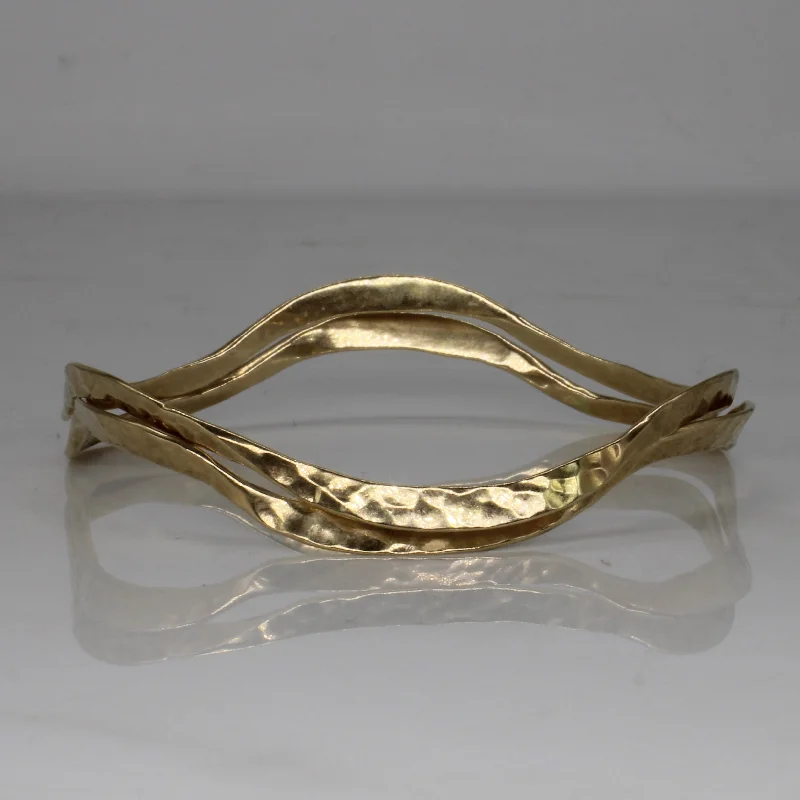 Handcrafted Jewelry Sale – Unique Designs At Low Prices Special Offers, Don't Miss Hammered Yellow Gold Wavy Bracelet Set | 8" |